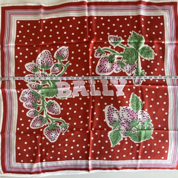 Bally NWT strawberry silk scarf square 35 X 34” - Picture 9 of 11